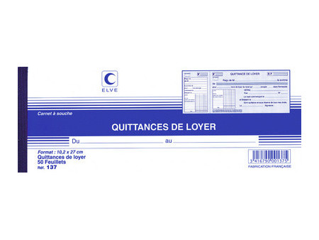 ELVE Carnet à souche 'Quittances de loyer', 105 x 243 mm
