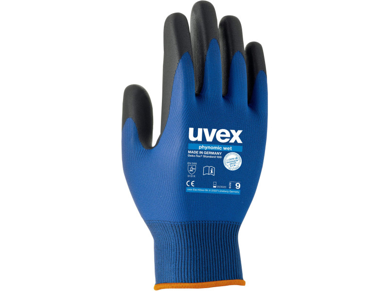 uvex Gants de travail phynomic wet, T. 11, bleu/anthracite