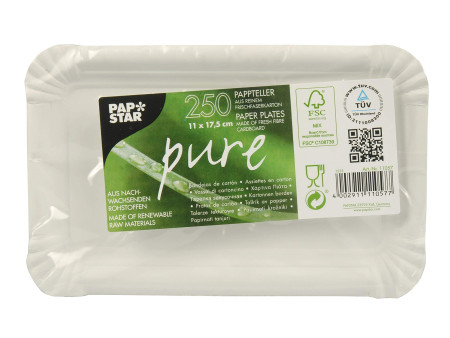 PAPSTAR Assiette en carton 'pure' rectangulaire, blanc