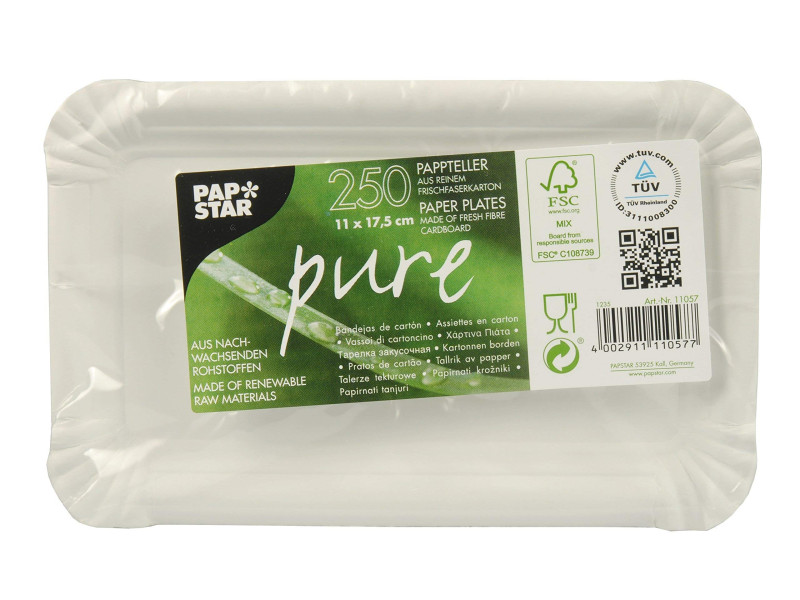 PAPSTAR Assiette en carton 'pure' rectangulaire, blanc