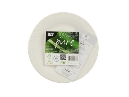 PAPSTAR Assiette en carton 'pure', rond, 190 mm, blanc