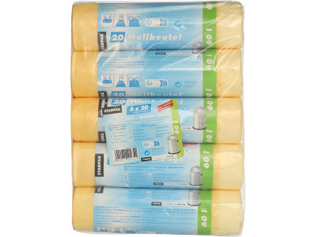 STARPAK Sac poubelle HDPE à liens coulissants, 60 litres