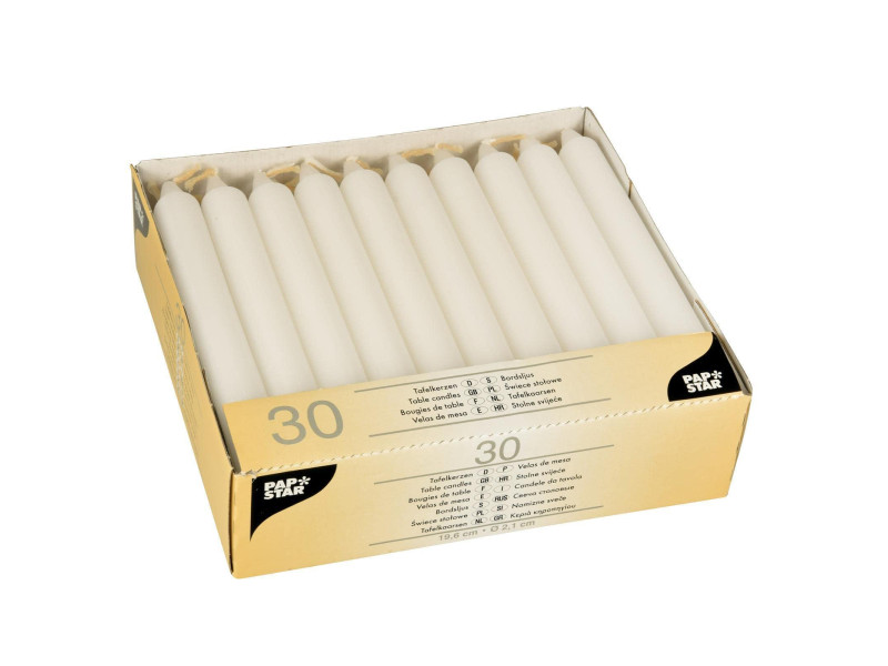 STARPAK Bougie de table, 21 mm, pack de 30, blanc
