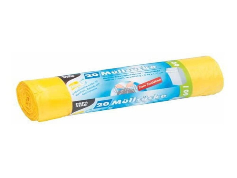 STARPAK Sac poubelle HDPE à liens coulissants, 60 L, jaune