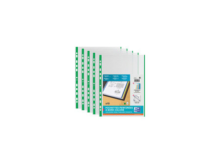 Oxford Pochettes perforées, A4 avec bord coloré, PP, blanc