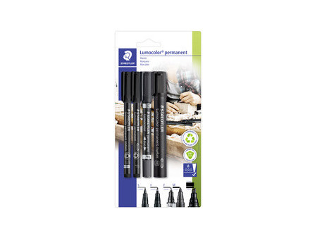 STAEDTLER Set de 4 marqueurs permanents Lumocolor, noir