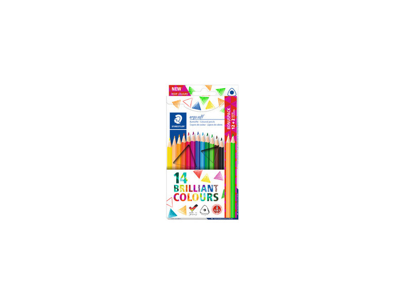STAEDTLER Crayon de couleur triangulaire ergosoft, 12+2 étui
