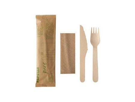PAPSTAR Kit de couverts 'pure', en bois de bouleau, 3 pièces