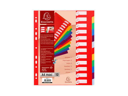 EXACOMPTA Intercalaires en plastique, uni, A4+, 12 touches