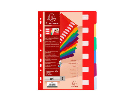 EXACOMPTA Intercalaires en plastique, uni, A4, 6 touches