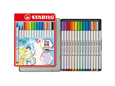 STABILO Feutre pinceau Pen 68 brush, étui en métal de 15