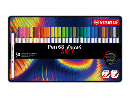 STABILO Feutre pinceau Pen 68 brush ARTY, étui métal de 30