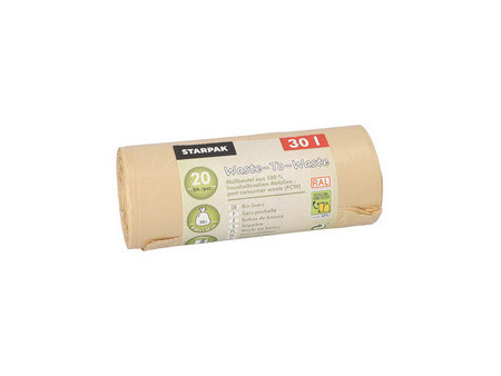 STARPAK Sac poubelle 'Waste-to-Waste', 30 litres, marron