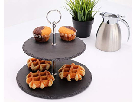 APS Plat de service ardoise naturelle, 2 étages, anthracite