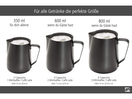 APS Pichet à lait universel, acier inoxydable noir, 0,6 l