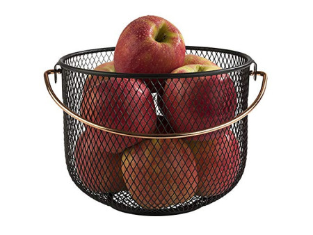 APS Panier à pain & à fruits, rond, avec anse, métal noir