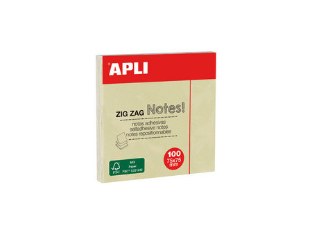 APLI Notes adhésives 'ZIG ZAG Notes!', 75 x 75 mm, jaune