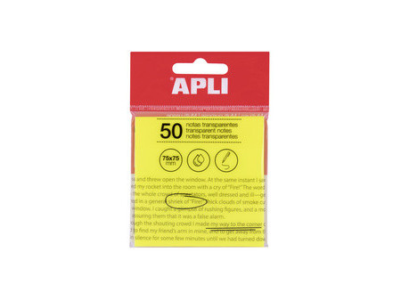 APLI Notes adhésives, 75 x 75 mm, jaune transparent