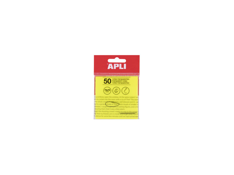 APLI Notes adhésives, 75 x 75 mm, jaune transparent