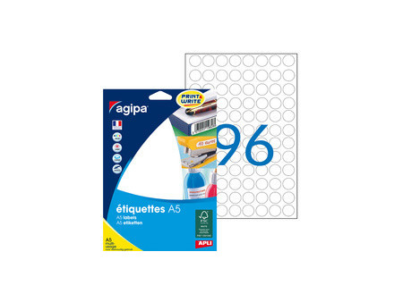 agipa Etiquette universelle, diamètre: 30 mm, rond, blanc