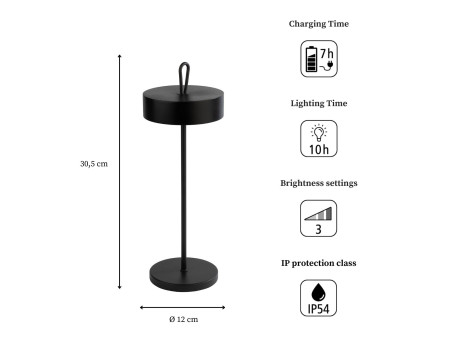 APS Lampe de bureau rechargeable à LED CLEO, noir