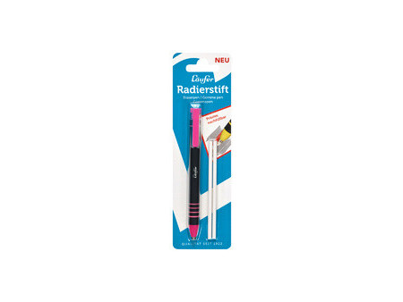 Läufer Stylo-gomme en plastique, 2 gommes de rechange, rose