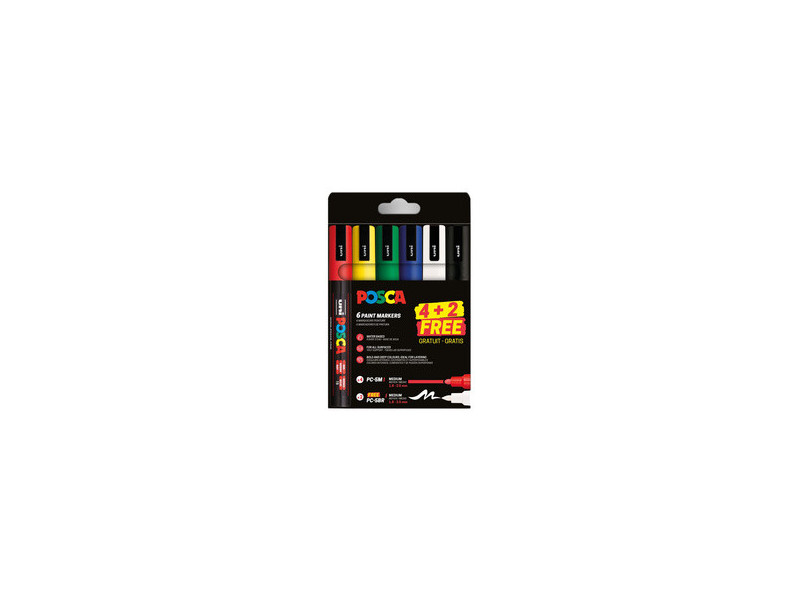 POSCA Marqueur à pigment 4 x PC-5M + 2 x PC-5BR GRATUIT