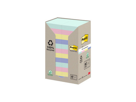Post-it Bloc-note adhésif Recycling notes, 127x76mm, assorti