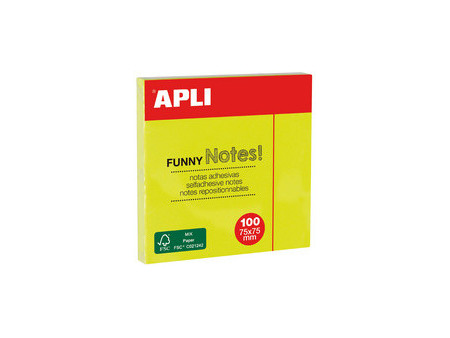 APLI Notes adhésives 'FUNNY Notes!', 125 x 75 mm, jaune fluo