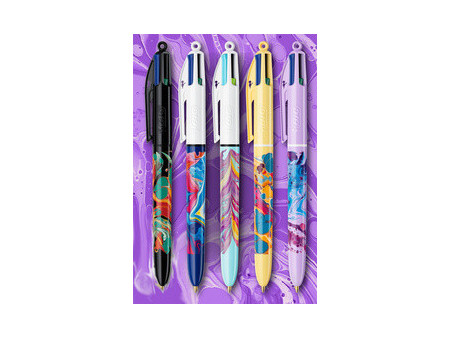 BIC Stylo à bille rétractable 4 Colours Decors, présentoir