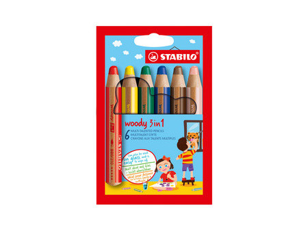STABILO Crayon multi-talents woody 3 en 1, étui carton de 18