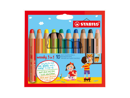 STABILO Crayon multi-talents woody 3 en 1, étui carton de 18