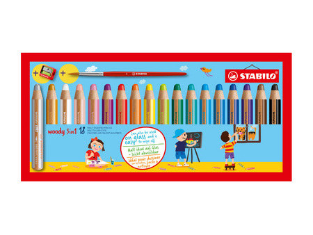 STABILO Crayon multi-talents woody 3 en 1, étui carton de 6