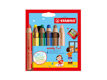STABILO Crayon multi-talents woody 3 en 1, étui carton de 10
