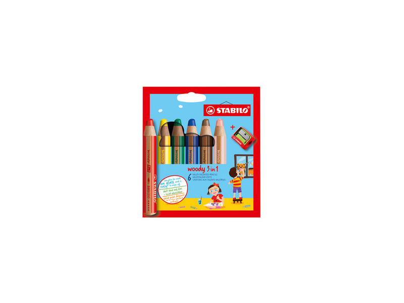STABILO Crayon multi-talents woody 3 en 1, étui carton de 10