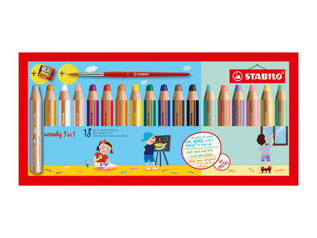 STABILO Crayon multi-talents woody 3 en 1, étui carton de 10