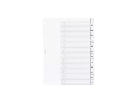 DURABLE Intercalaires en plastique, A4, 12 touches, trans.