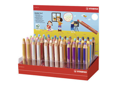 STABILO Crayon multi-talents woody 3 en 1, présentoir de 48