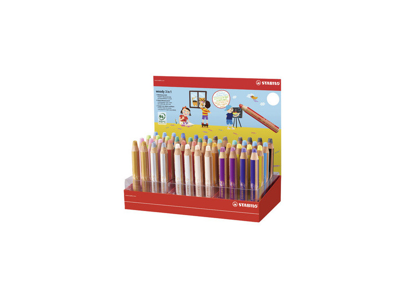 STABILO Crayon multi-talents woody 3 en 1, présentoir de 48