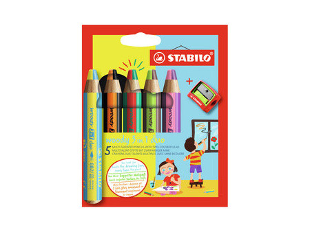 STABILO Crayon multi-talents woody 3 en 1 duo, étui de 5