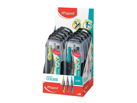 Maped Boîte de compas Metal Open, 5 pièces, présentoir de 10