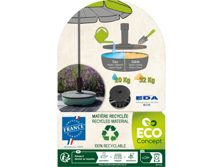 EDA Pied de parasol, plastique, rond, 495 mm, bicolore