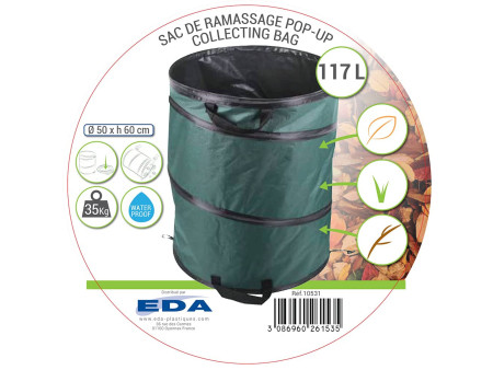 EDA Sac de jardin POP UP, 117 litres, polyester, vert foncé