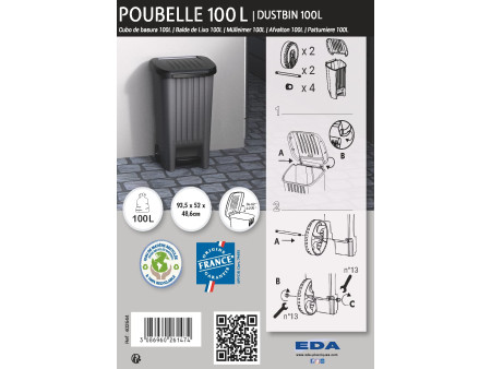 EDA Poubelle, 100 litres, plastique, anthracite