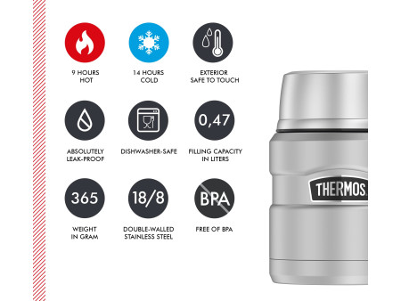 THERMOS Récipient alimentaire STAINLESS KING, 0,47 l, argent