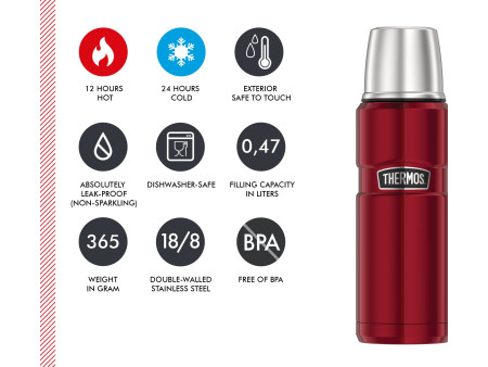 THERMOS Bouteille isotherme STAINLESS KING, 0,47 litre,rouge