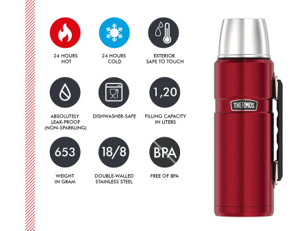 THERMOS Bouteille isotherme STAINLESS KING, 1,2 L, rouge