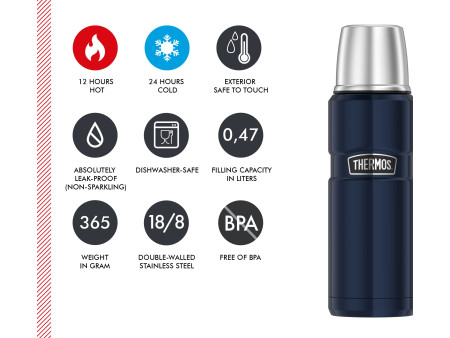 THERMOS Bouteille isotherme STAINLESS KING, 0,47 litre, bleu