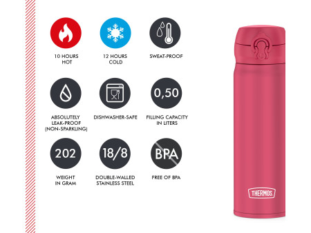 THERMOS Bouteille isotherme Ultralight, 0,5 litre, rose