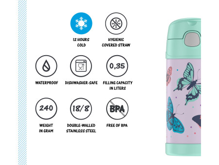 THERMOS Gourde isotherme FUNTAINER Straw Bottle, papillons